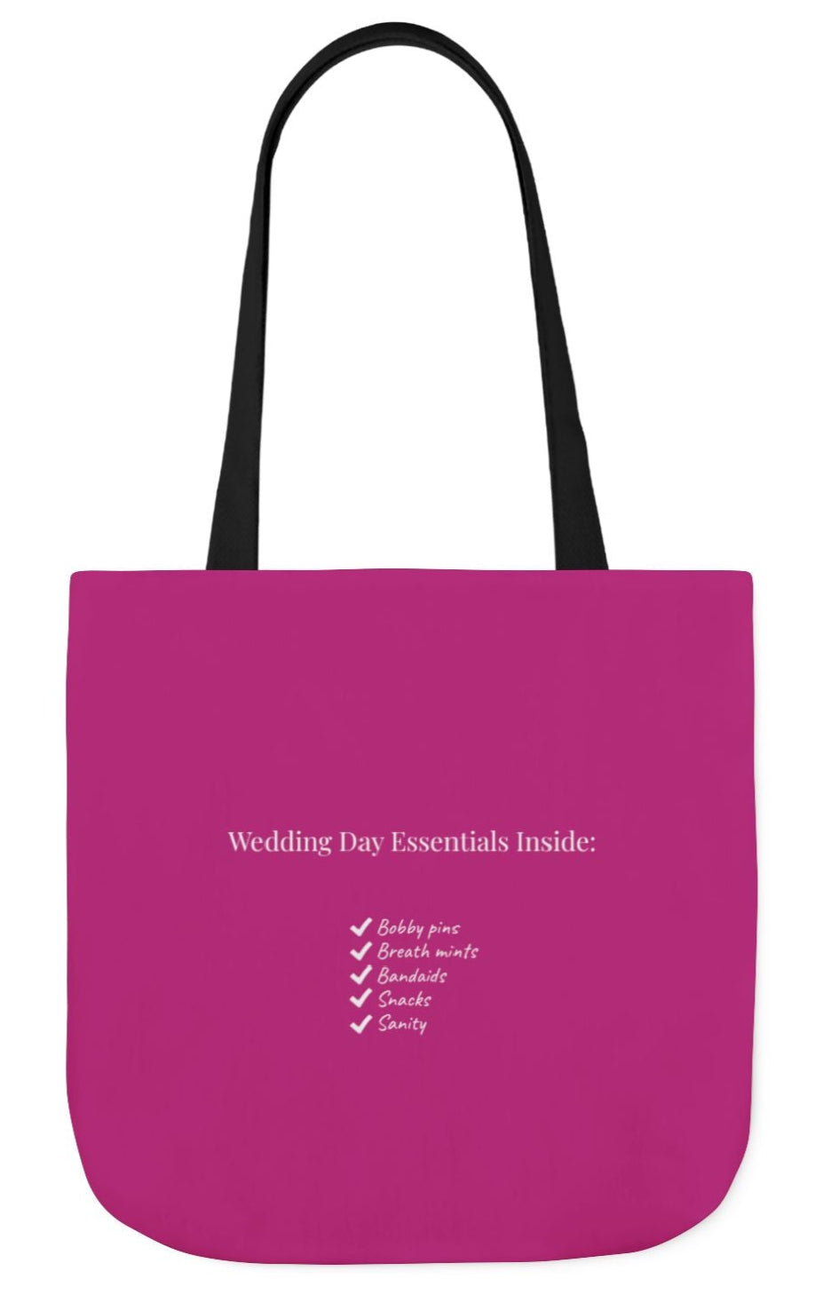 Vibrant pink bride emergency kit tote for wedding day prep, ideal for holding bridal must-haves and last-minute fixes