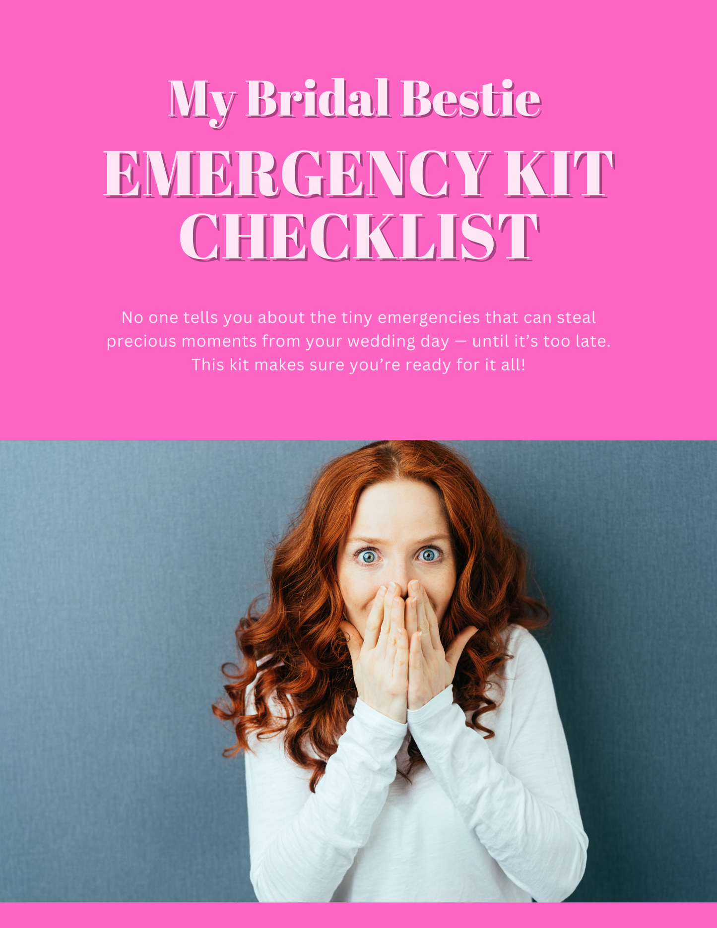 Printable Emergency Kit Checklist for brides, PDF cover with modern design for organizing day-of essentials